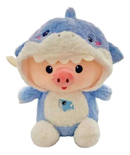 Peluche Cerdito Con Pijama De Tiburón 18cm - Divertido Rosa