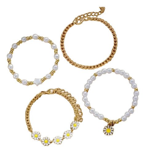 D_600723-MCO84402506507_052025-O.jpg Conjunto De Pulseras Con Colgante De Margarita Joyas Blanco