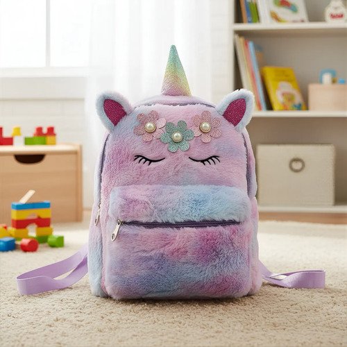 D_600973-MCO99908315072_122025-O.jpg Morral Unicornio Peludito Niñas Maleta Cute Lila Unicornio