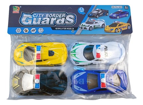 Set De 4 Carros Policía De Retroimpulso Para Niños Carros Policia Azul