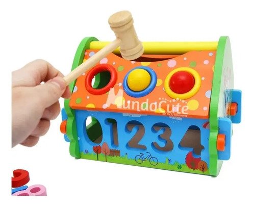 Casa Didáctica Piezas Encajables Bloques Madera Montessori Azul