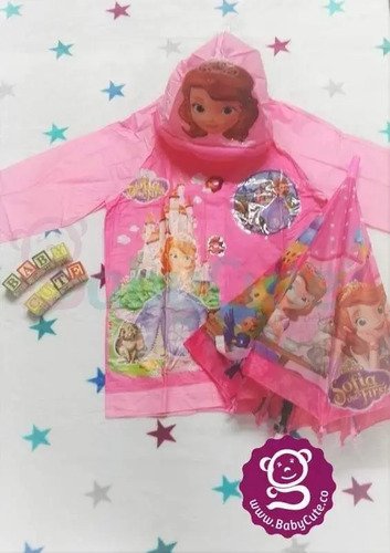 Kit Lluvia Niños Capa Impermeable Paraguas Sombrilla Niñas  Blanco