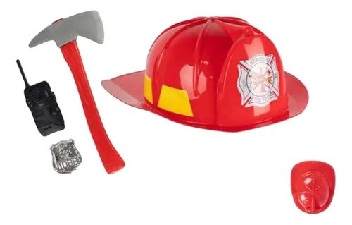 D_608142-MCO79067195081_092024-O.jpg Kit Bombero Infantil - Gorro, Hacha, Radio Y Placa Para Pequeños Héroes Varios Unica