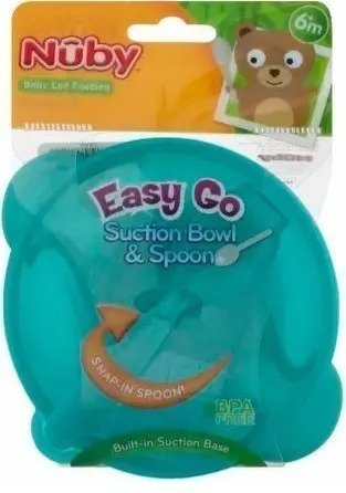 Porta Comida Bebé Azul Claro Plato Tapa Cuchara Nuby Bol Azul Claro