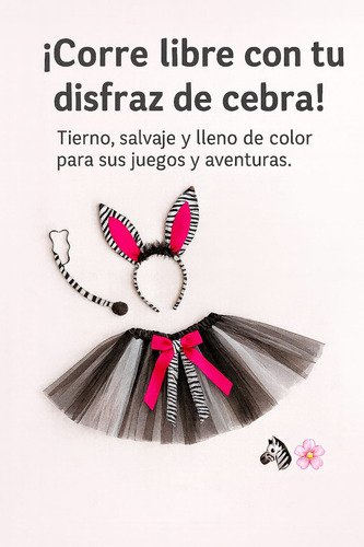D_609357-MCO89256343571_082025-O.jpg Set Disfraz Cebra Infantil Con Orejas,falda Y Moño-mundocute Blanco Con Negro