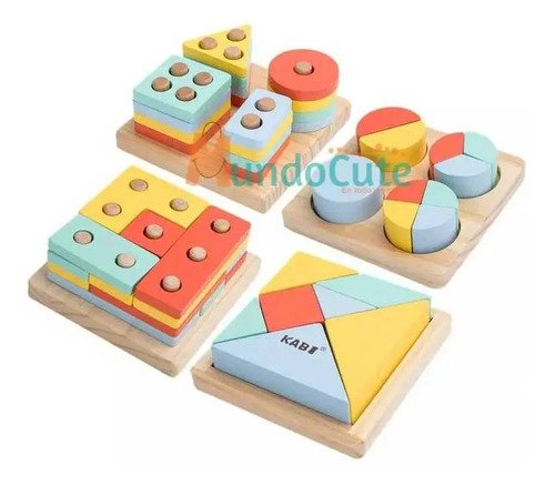 Juego Bloques Montessori Madera 4 En 1 Juguetes Didácticos