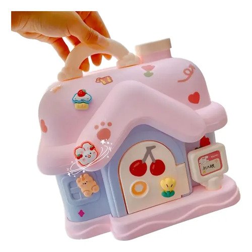 Alcancía Para Niños Casa Con Stickers - Diseño Divertido Casitas Beige