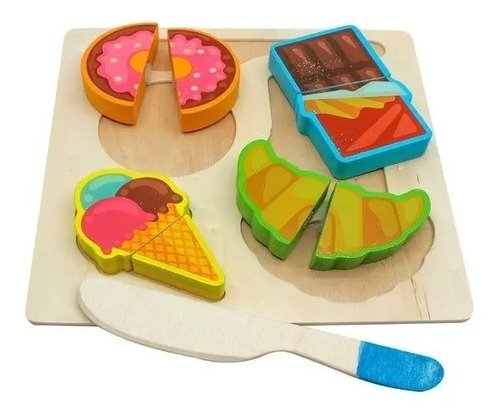 Kit 2 Tablas De Madera Alimentos Montessori Cocina Juguetes