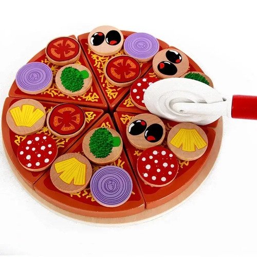 Juguete Pizza Madera Montessori Didacticos Niños Juego Roles Rojo
