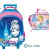 Combo Maleta Morral Rueda Lonchera Niña Princesa Cenicienta Rosa