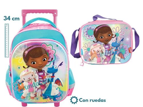Morral Maleta Con Ruedas Y Lonchera Niñas Princesas Disney Rosa