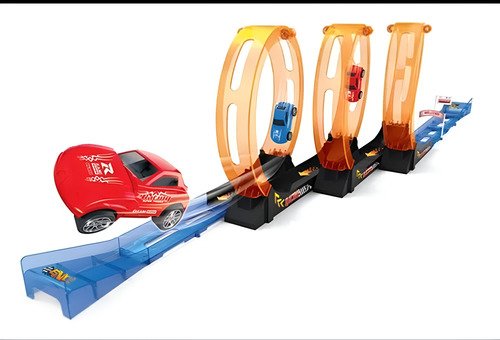 Pista De Carros Con Lanzado |24 Piezas,3 Giros360° Y 2carros Azul