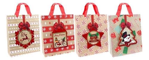 Docena De Bolsas De Regalo Navideñas Blancas Con Relieve X12 Verde