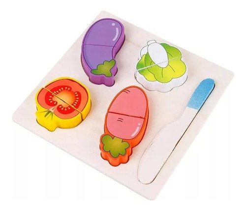 Kit 2 Tablas De Madera Alimentos Montessori Cocina Juguetes
