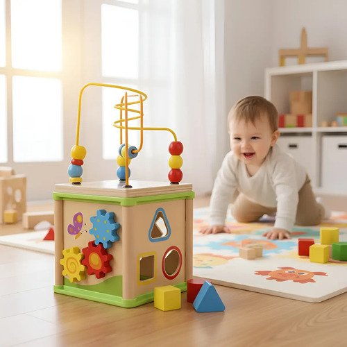 D_631795-MCO91839544200_092025-O.jpg Cubo Multifuncional Madera Montessori Didacticos Juguetes Multicolor