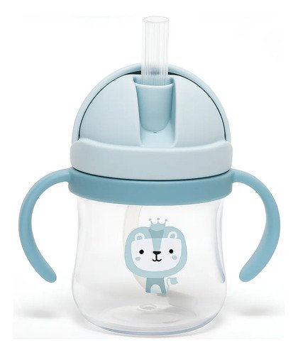 D_633520-MCO90315796457_082025-O.jpg Vaso Pitillo Botilito Antiderrame 250 Ml Para Niños Bebes Azul Claro Leoncito