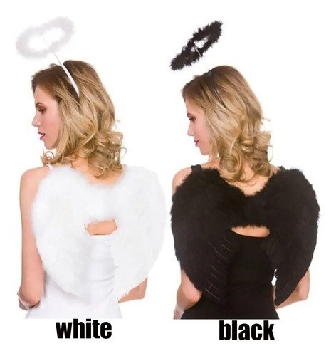 D_633724-MCO80004389182_102024-O.jpg Alas Ángel Negro Y Blanco Disfraz Niña Fiesta Cosplay
