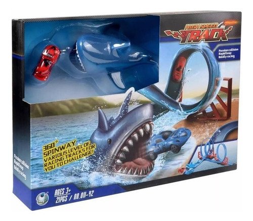 Set Pista De Carros Tiburón21 Piezas Incluye Carro Y Tiburón Azul