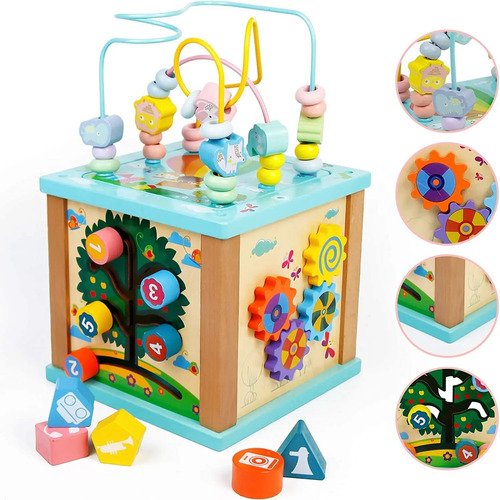 Cubo Madera Multifuncional Montessori Juguetes Didácticos  Multicolor