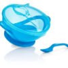 Porta Comida Bebé Azul  Plato Tapa Cuchara Nuby Bol Azul Liso