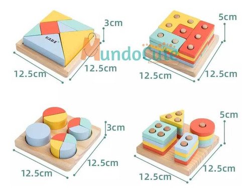 Juego Bloques Montessori Madera 4 En 1 Juguetes Didácticos