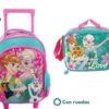 Kit Morral Maleta Ruedas Y Lonchera Mediano Frozen Original Rosa