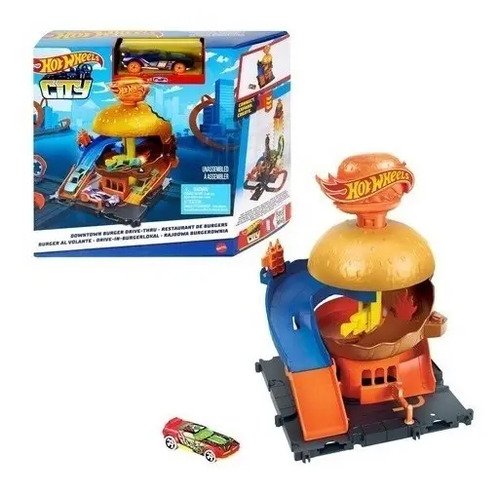 Pista Tienda Hamburguesas Hotwheels  City Burguer Azul