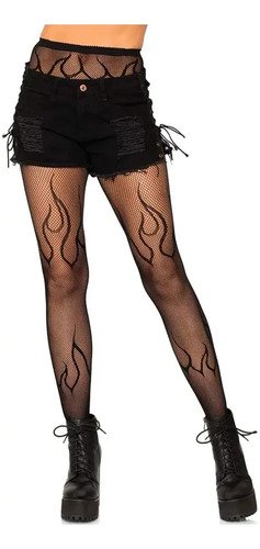2 Pantimedias Medias Largas Calavera Malla Mujer Negro Única