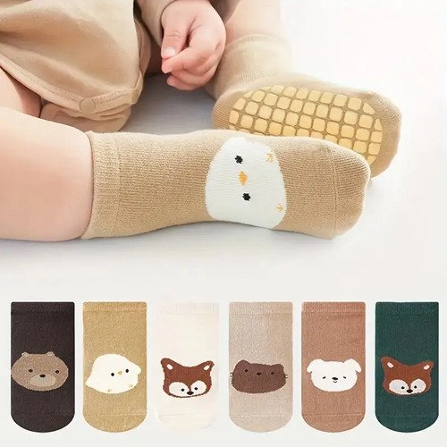 Kit 3 Pares Medias Calcetines Antideslizantes Algodón Niños Varios Estampado L (3 A 5 Años)