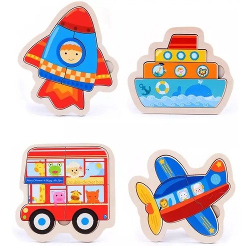 Combo De 3 Rompecabezas Madera 3d Montessori Animales