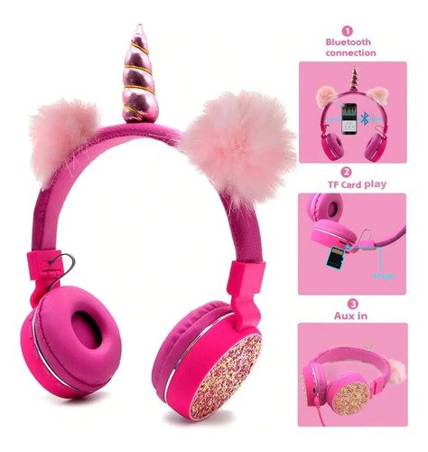 Audífonos Niña Mujer Inalámbricos Bluetooth Unicornio Fm Sd