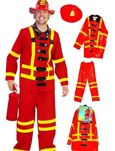 Disfraz Bombero Hombre - Para Héroes Que Salvan El Día Rojo- Amarillo Y Negro Unica