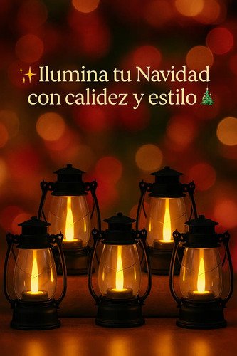 Set De 6 Faroles Navideños Decorativos - Farolito Linterna Caqui Baterias