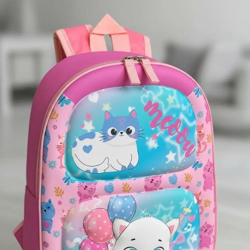 Maleta Niñas Morral Infantil Diseño 3d Compartimientos Niños Rosado