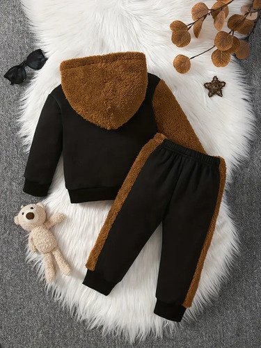 D_659657-MCO88817791350_082025-O.jpg Conjunto Infantil 2 Piezas Con Capucha Y Bordado De Oso Café 2 Años