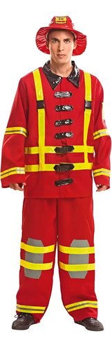 Disfraz Bombero Hombre - Para Héroes Que Salvan El Día Rojo- Amarillo Y Negro Unica