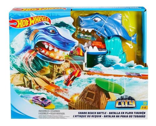 Pista Ataque Tiburón Hotwheels Batalla Playa Tiburones