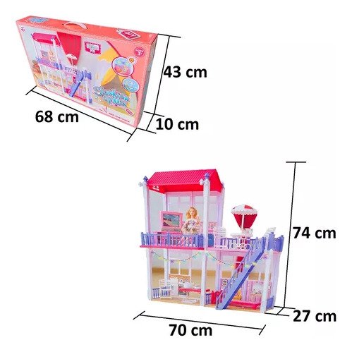 Casa De Muñecas Luz Led + Muñeca + Diversión Y Accesorios Coral Claro