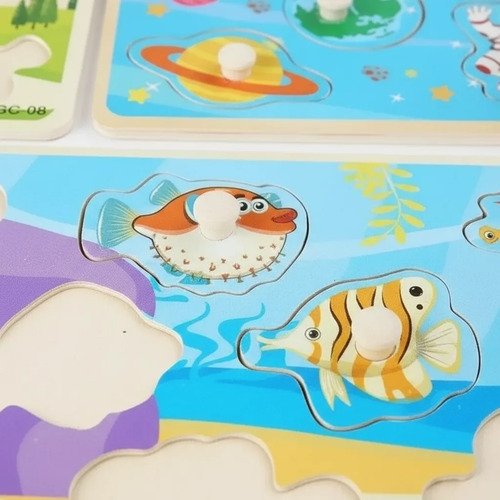 3 Tablas Armables Didácticos Rompecabezas Niños En Madera  Multicolor