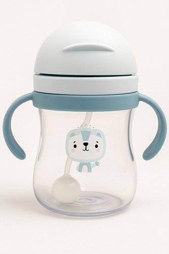 D_665296-MCO90315252855_082025-O.jpg Vaso Pitillo Botilito Antiderrame 250 Ml Para Niños Bebes Azul Claro Leoncito