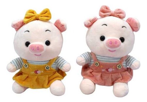 Peluche Cerdito Con Vestido Y Moño 22cm - Adorable Diseño Rosa