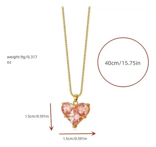 D_675223-MCO83656083178_042025-O.jpg Collar Con Colgante Corazón Circonita Rosa Juego Joyas Rosa