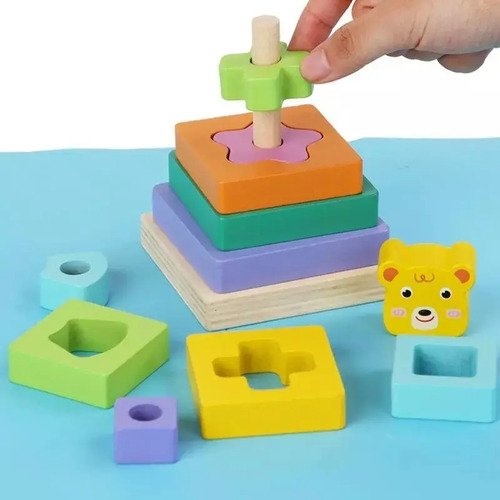 Torre Insertar Arcoiris En Madera Encajar Montessori Babycut