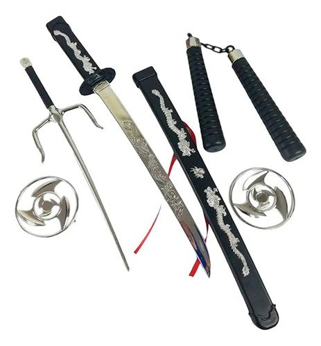 Kit Katana Ninja Espada Deadpool + Chachos Disfraz Espada Flexible Accesorio Ninja Halloween Plateado Única