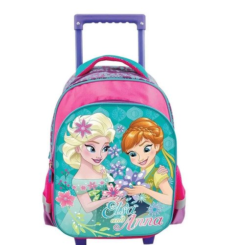Kit Morral Maleta Ruedas Y Lonchera Mediano Frozen Original Rosa