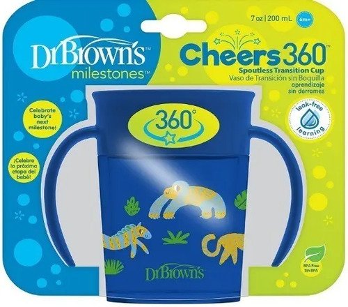 Vaso 360 Munchkin Antiderrame Animales Bebés Azul De Orejas