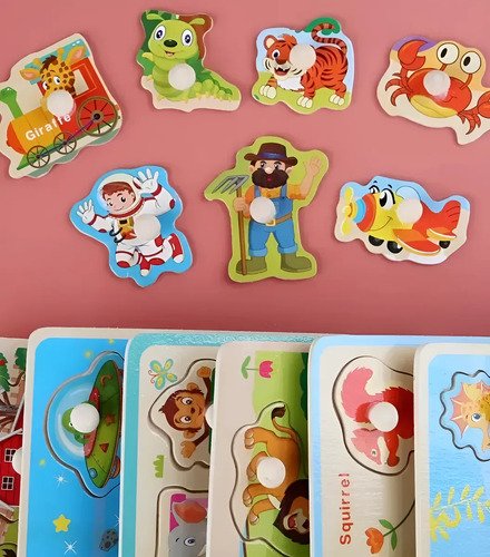 3 Tablas Armables Didácticos Rompecabezas Niños En Madera  Multicolor