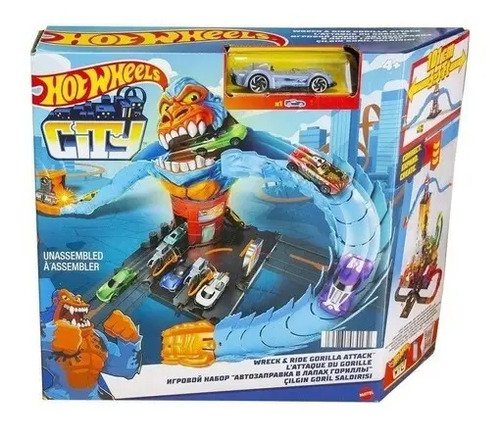 Pista Ataque Gorila Gigante Azul Hotwheels Carro Pequeño