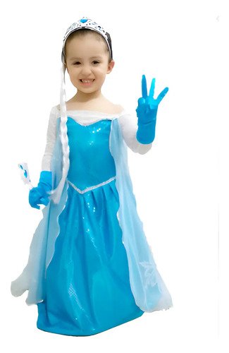 Disfraz Niña Elsa Frozen Completo Trenza Y Guantes Disfraces