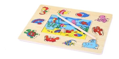 Juego Pesca Madera Juguetes Niños Montessori Didáctico  Peces
